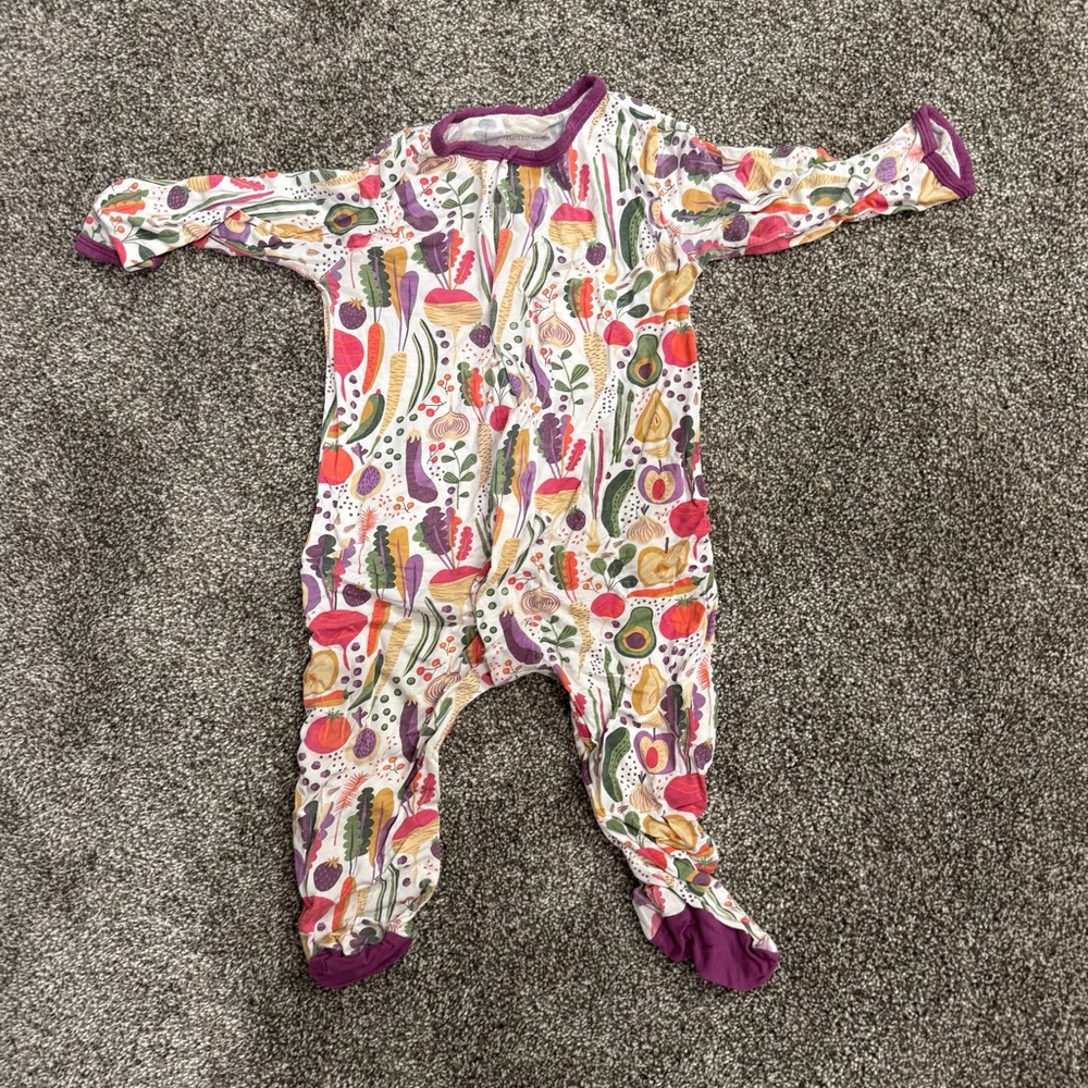 Magnetic Me Veggies One Piece with Purple Ruffle Trim
